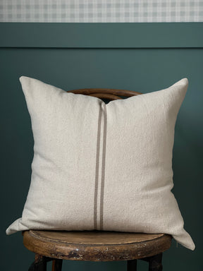 Grain Sack Canvas Natural Linen Pillow Cover With Warm Gray Stripes