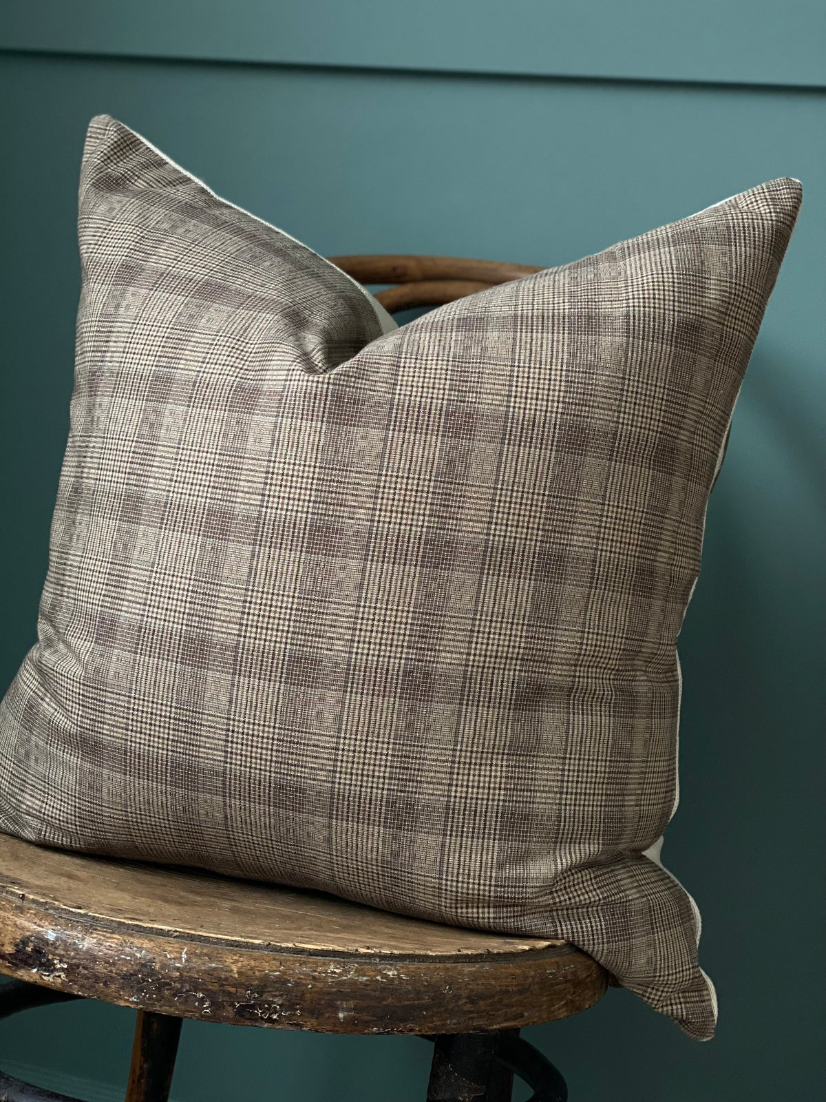 Brown Flannel Plaid Natural Linen Pillow Cover